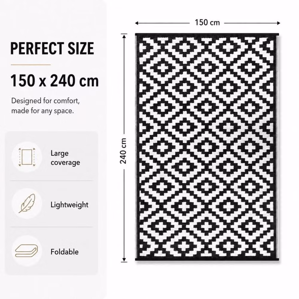 Pawnora Black and White Outdoor Patio Rug, W/D/H: 240 x 150 cm – 2