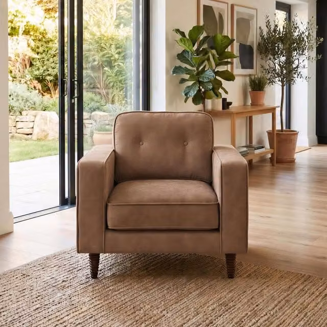 Furniturebox UK Jasper Faux Leather Tub Armchair in Brown