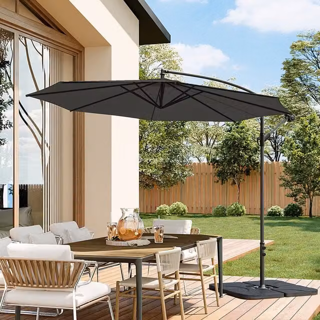 Livingandhome Black Cantilever Garden Parasol with Steel and Metal Base