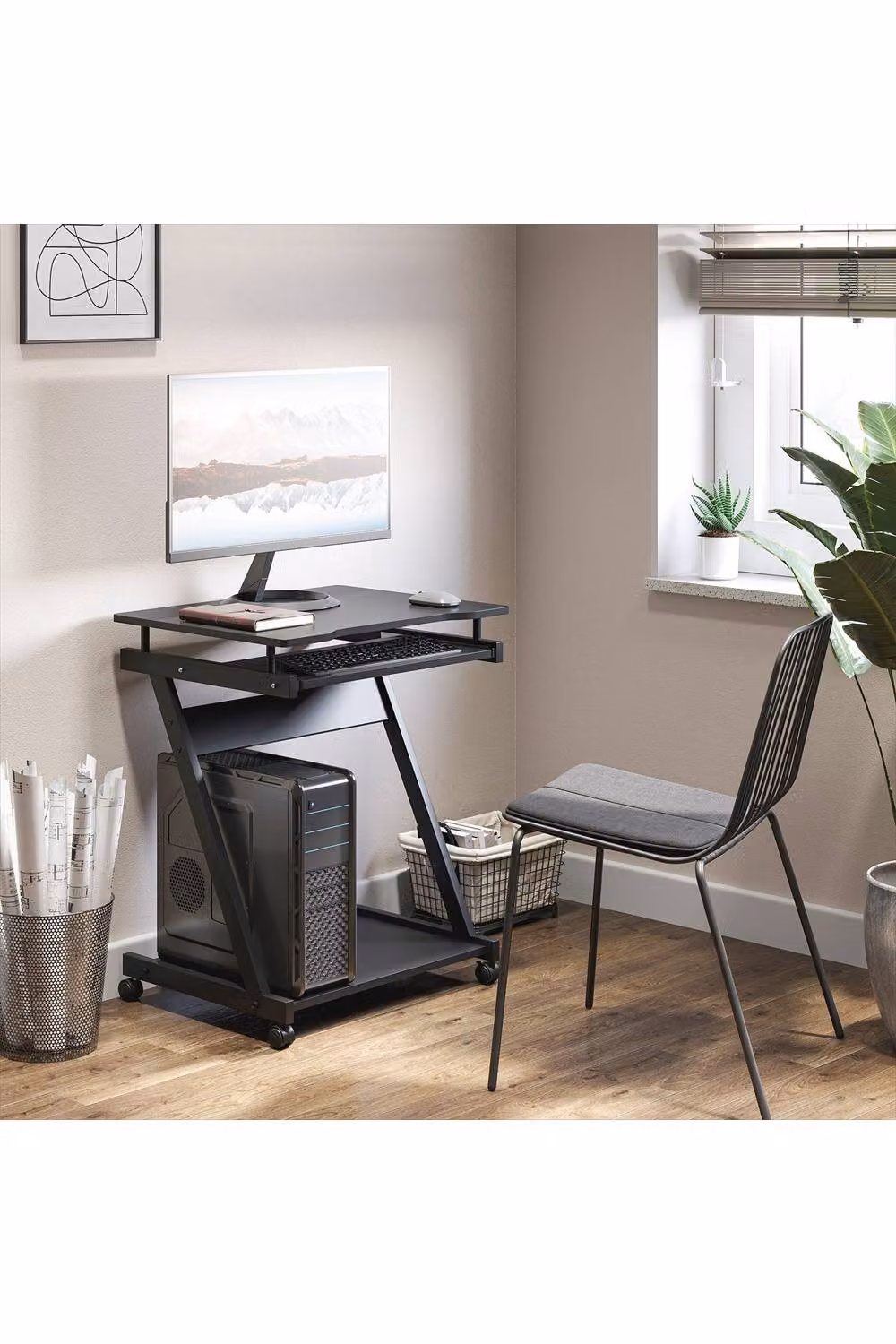 ERGOVEXA Movable Computer Desk with Sliding Keyboard and Castors, Black – 3