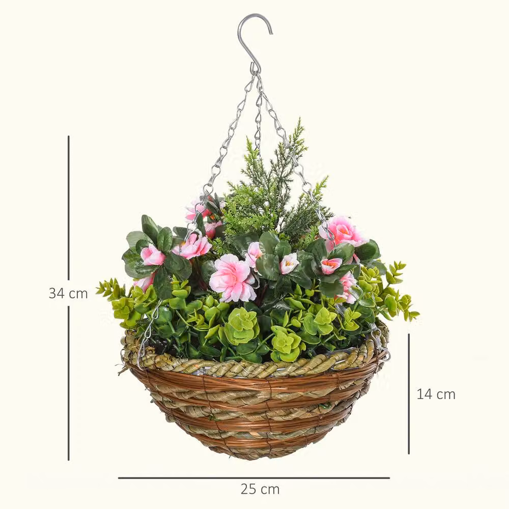 Outsunny Pack of 4 Artificial Lisianthus Hanging Planter Baskets in Pink – 3