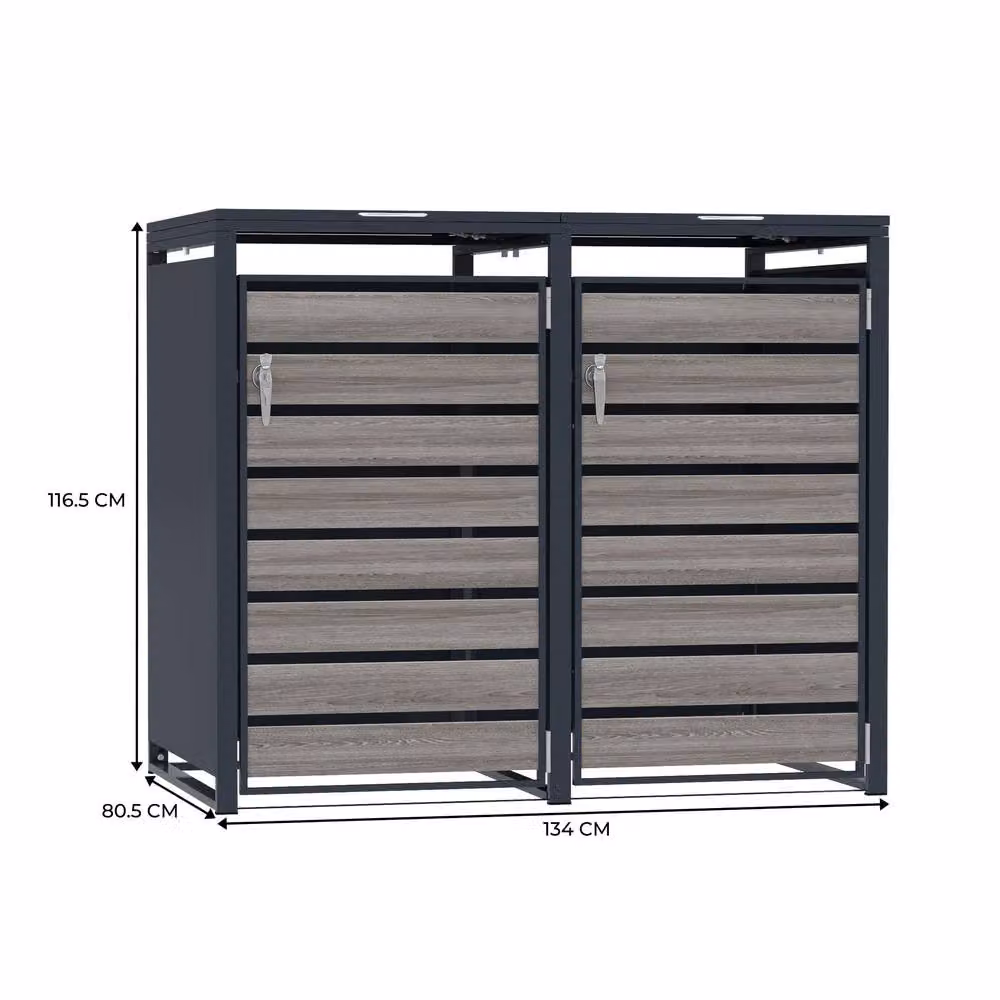 Monstershop Double Wheelie Bin Metal and Wood Garden Storage in Matt Anthracite Grey – 3