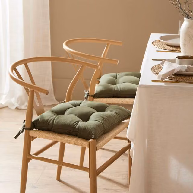 Riva Home 2-Pack Cotton Square Seat Pads in Beige and Green, W/D/H: 40 x 40 x 40 cm