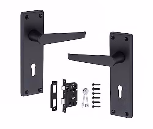 Golden Grace Victorian Straight Lever Lock Door Handles with Key Lock in Matt Gold and Black Zinc