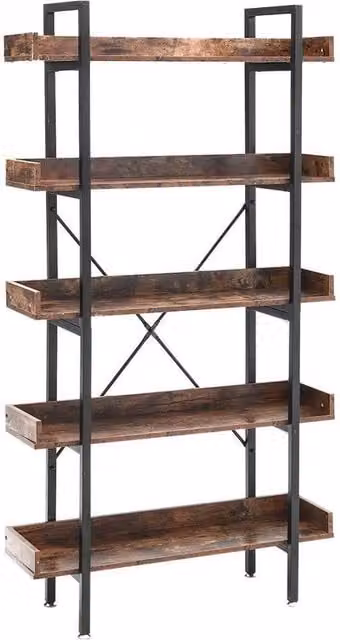 KORVIXA Industrial 5 Tier Shelf Storage Display Rack in Brown, W/D/H: 100 x 100 x 100 cm – 1