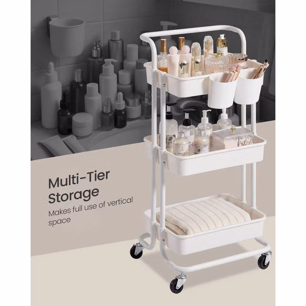 FORGEVIO 3-Tier Rolling Storage Trolley with Handle in White – 2