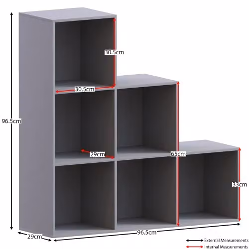 Vida Designs Durham Staircase Bookcase Storage Organiser with 6 Cubes and 3 Grey Baskets, Grey, H 128 x W 76.7 x D 29 cm – 2