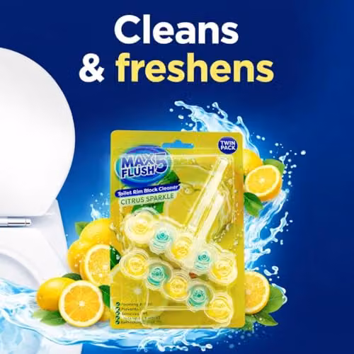 Max Flush 5 Citrus Sparkle Toilet Rim Block Cleaner Twin Pack – 2