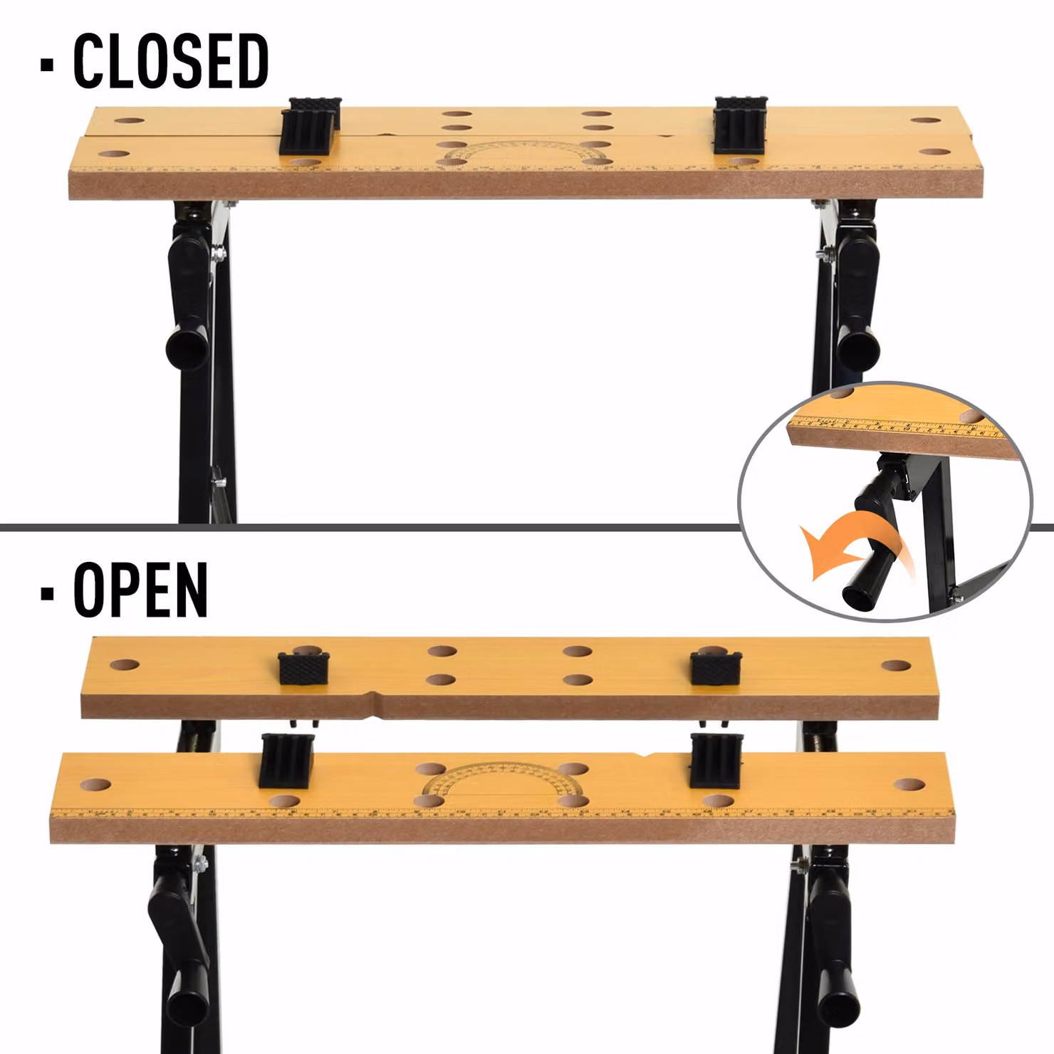 DURHAND 4-in-1 Folding Sawhorse Clamp Table with 4 Adjustable Clamping Pegs, Black – 5