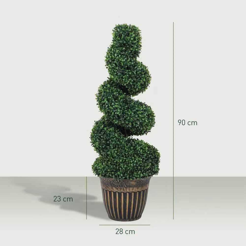 HOMCOM Set of 2 Potted Artificial Spiral Boxwood Trees in Light Green, Height: 90 cm – 3