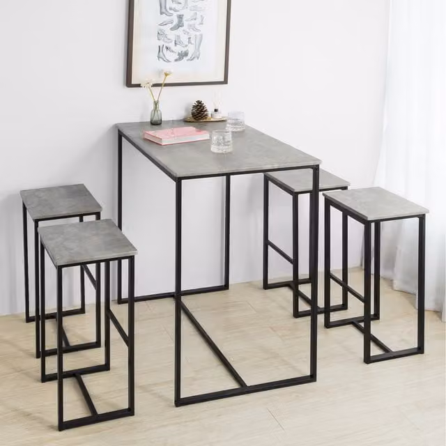 SoBuy Modern Home Bar Set with 1 Rectangular Table and 4 Stools in Grey and Black