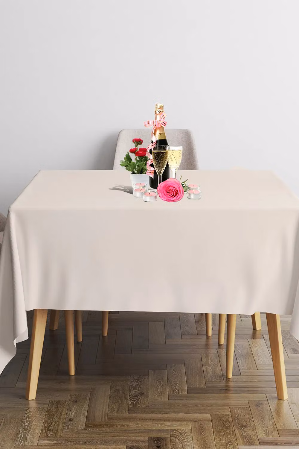 Neel Blue Ivory Premium Polyester and Linen Round Tablecloth, W/D/H: 137 x 137 cm – 3