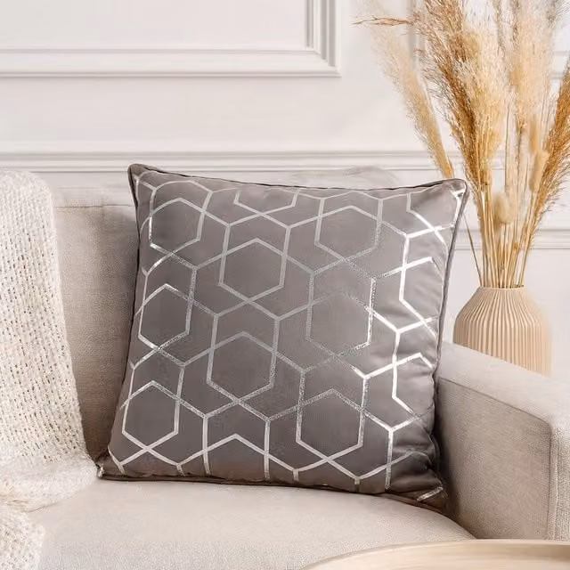 Voltico Foil Printed Square Filled Cushion in Anthracite, Pink or Grey, W/D/H: 43 x 43 x 43 cm – 1