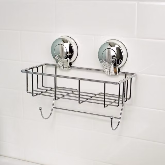 Showerdrape Suctionloc Silver Metal Slatted Sponge Basket