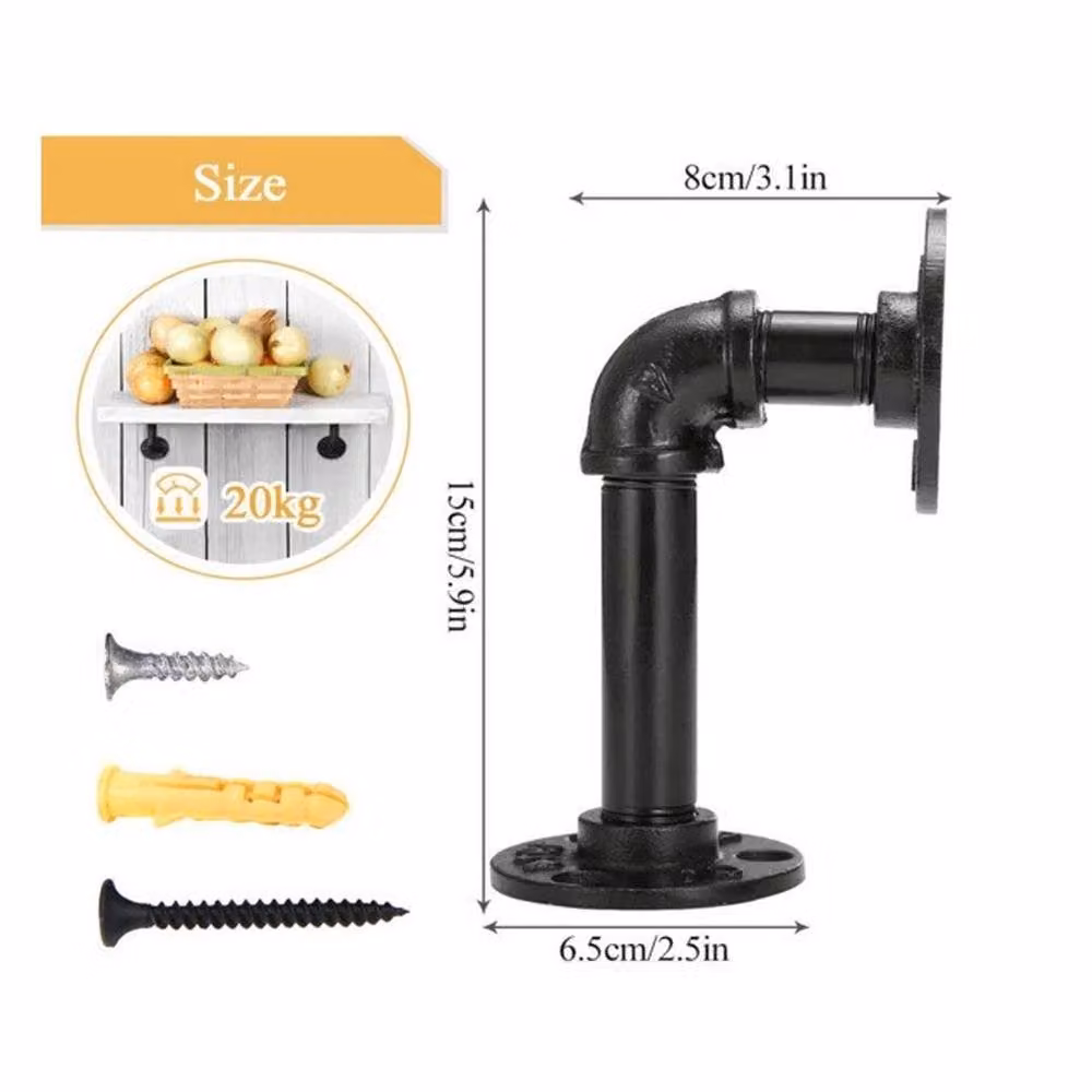 Kelvenix 8-Piece Industrial Pipe Shelf Brackets in Black, Wall Mounted, Width: 52 cm – 2