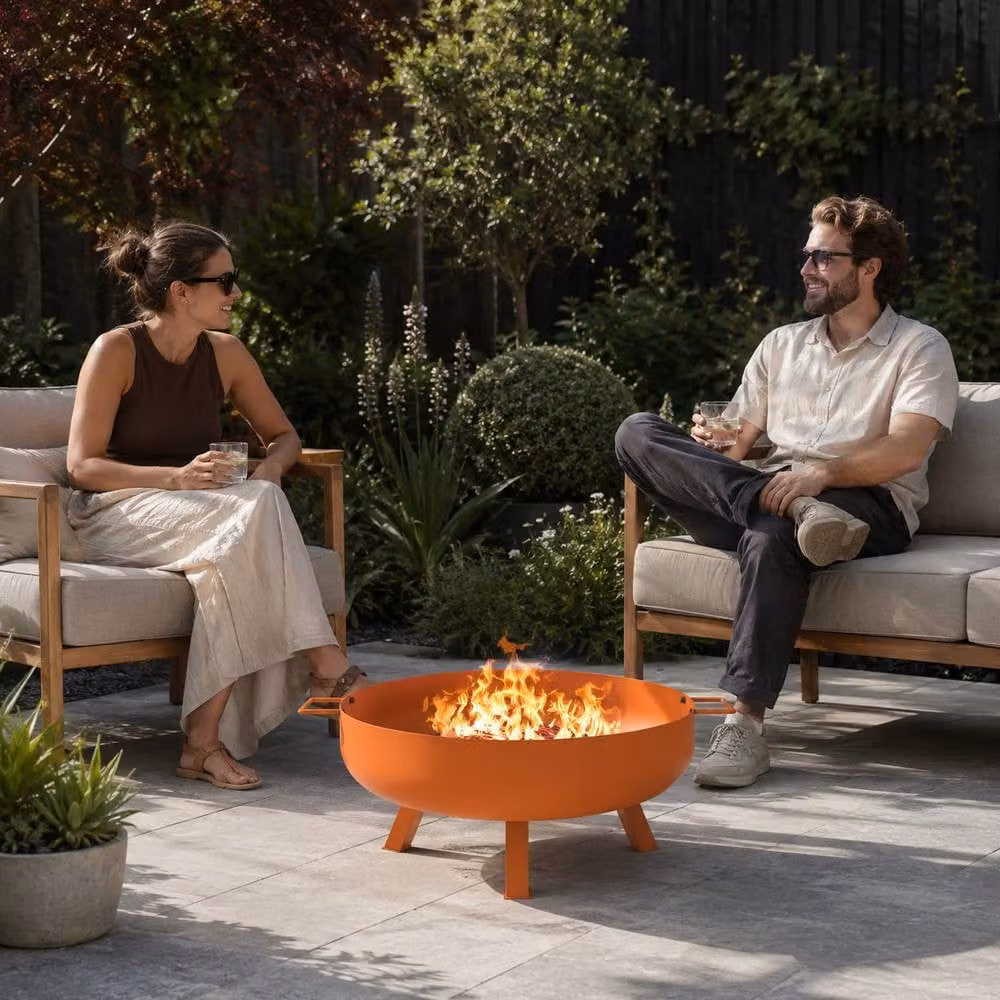 Teamson Home Outdoor Garden Fire Pit with Spark Guard, Terracotta Brown, Diameter: 70 cm – 4