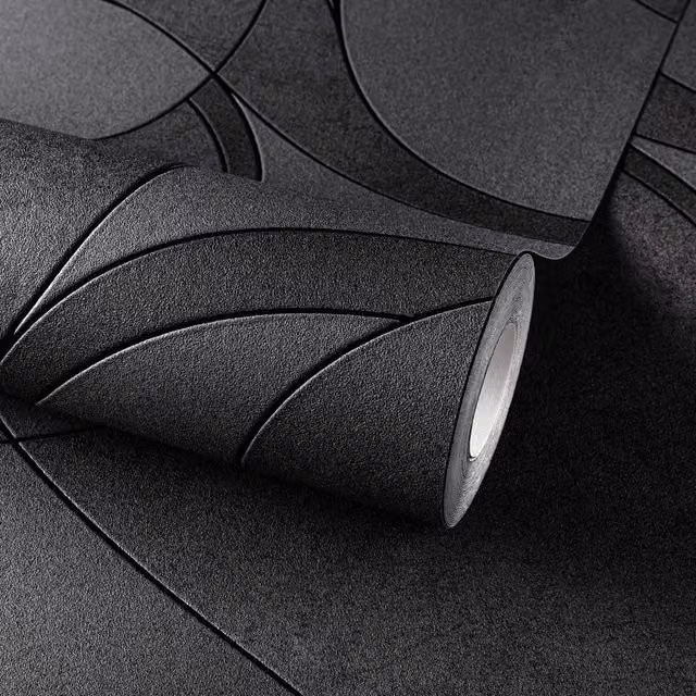 Grandeco Black Geometric Art Deco Abstract Vinyl Textured Wallpaper Roll