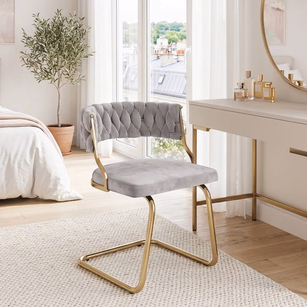 Costway Set of 2 Grey Velvet Upholstered Modern Dining Chairs with Metal Cantilever Base – 2