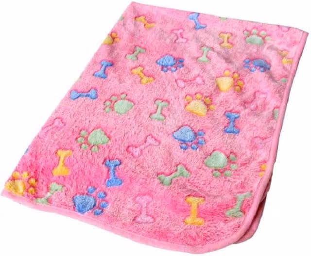 KDMD Pink Bone Print Fleece Pet Blanket for Dogs and Cats, W: 76 cm, D: 52 cm