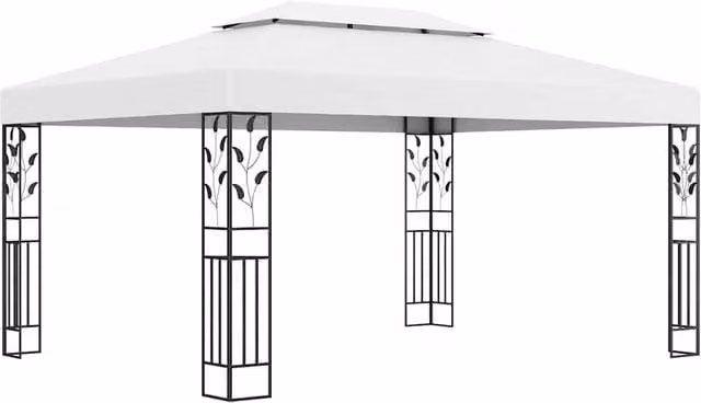 Berkfield Home White Double Roof Gazebo with Multicolour LED String Lights, W/D/H: 400 x 300 x 273 cm
