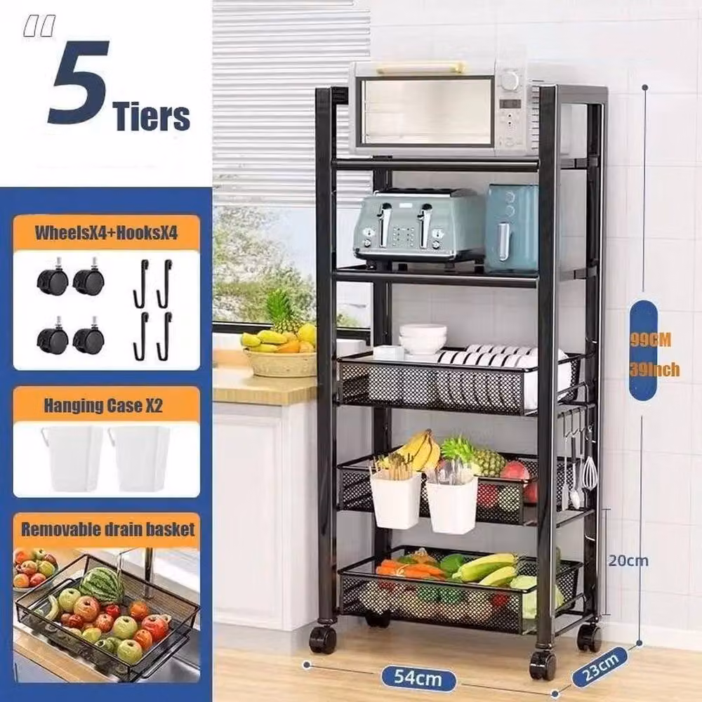 EONLION 5 Tier Black Metal Kitchen Storage Trolley Cart – 2