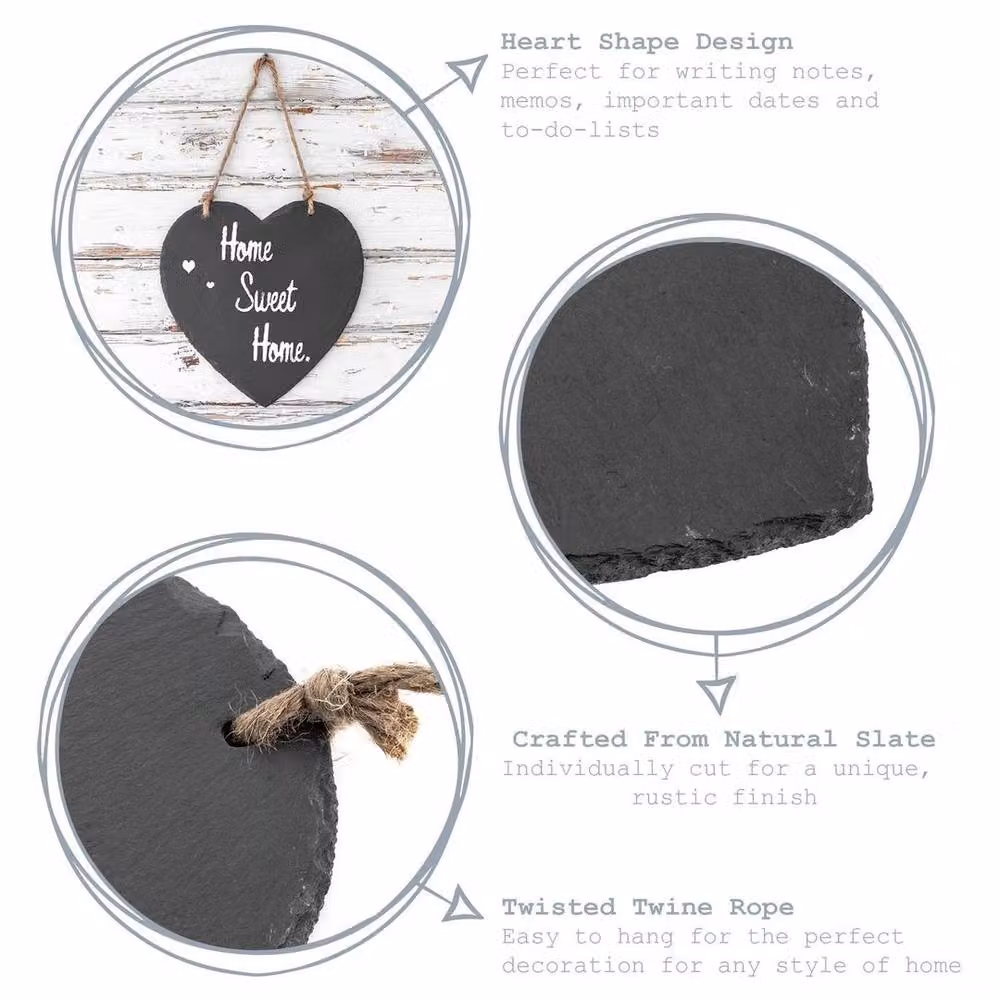 FLAVORA Grey Slate Heart Hanging Notice Board – 2