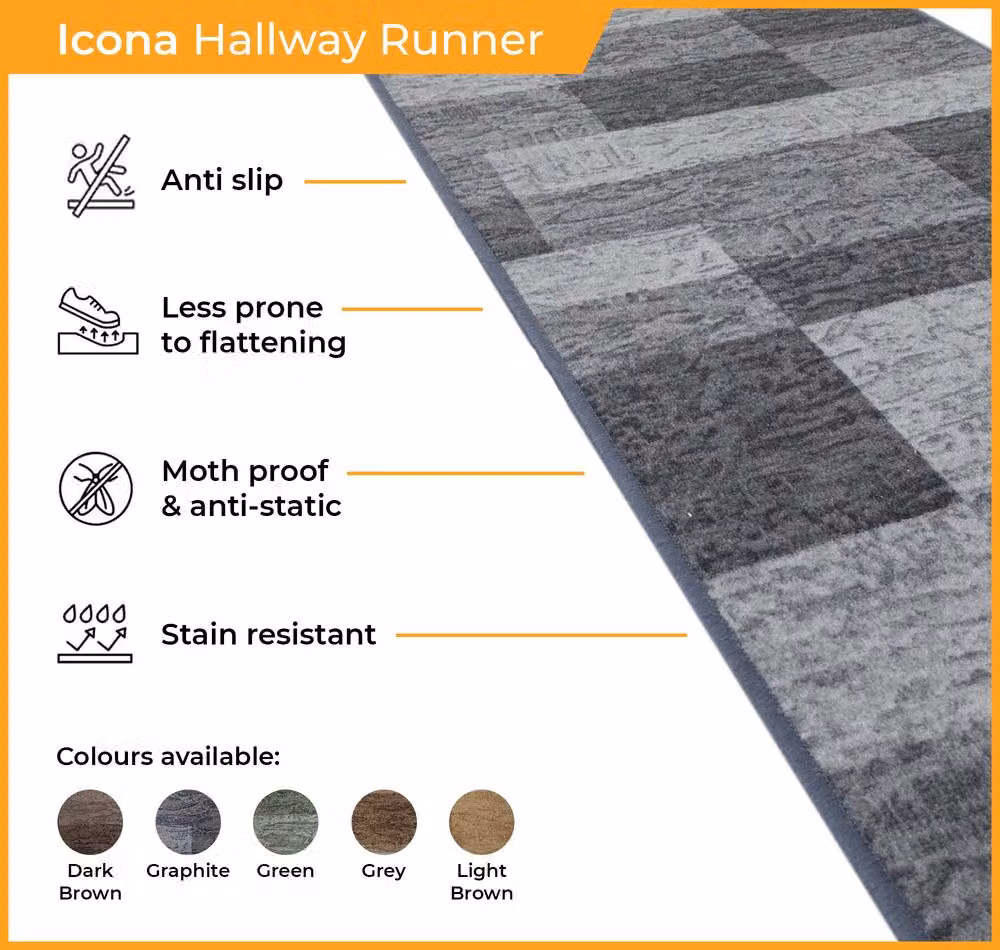 runrug Icona Hallway Runner Rug, Grey, W: 80 cm, L: 150 cm – 2