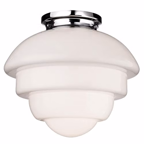 Firstlight Art Deco LED Ceiling Flush Fitting in Chrome with White Glass – 1