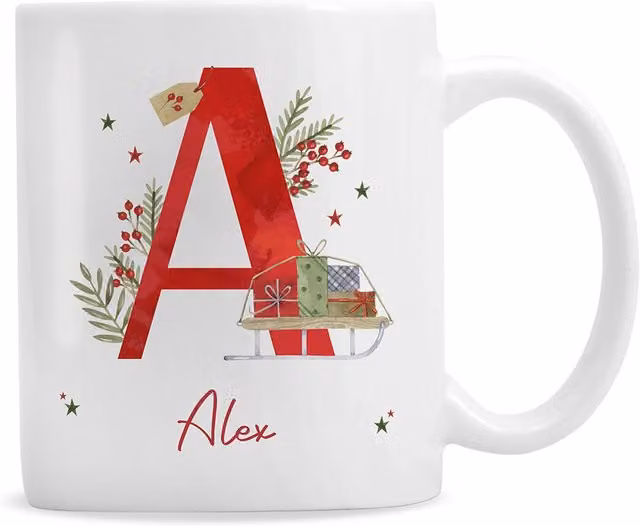 Personalised Memento Company Personalised Christmas Initial Ceramic Mug in White