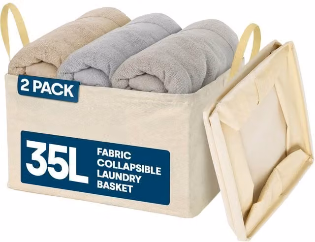 LIVIVO Collapsible Laundry Storage Bag with Handles, 2 Pack, Beige – 1