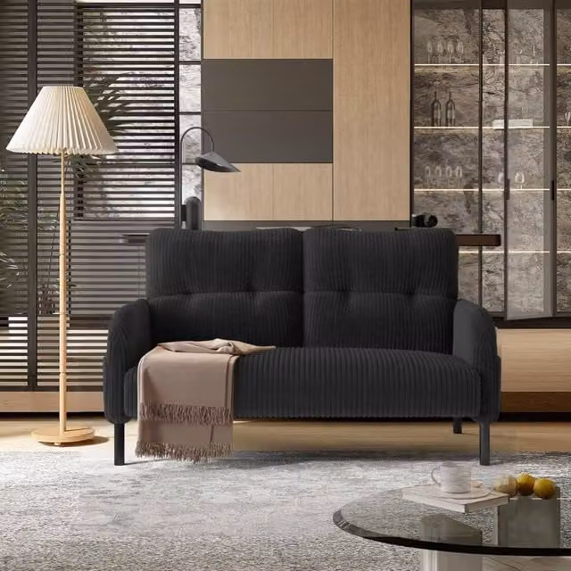 HomeTouch Modern 2-Seater Upholstered Click Clack Sofa in Grey with Side Pockets and Armrests, W/D/H: 120 x 79 x 79 cm