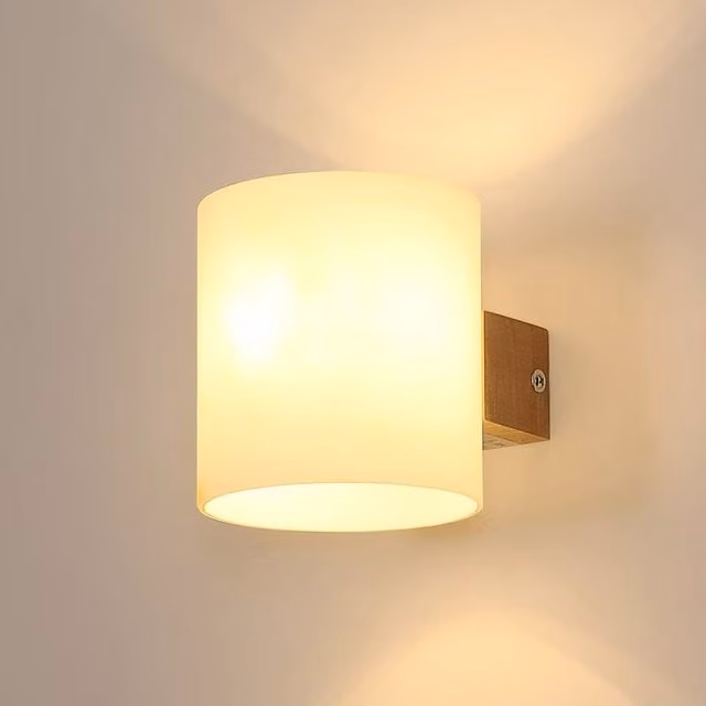 Pheashine Nordic Wooden Wall Sconce with Transparent Glass Shade and E27 Bulb in White – 1