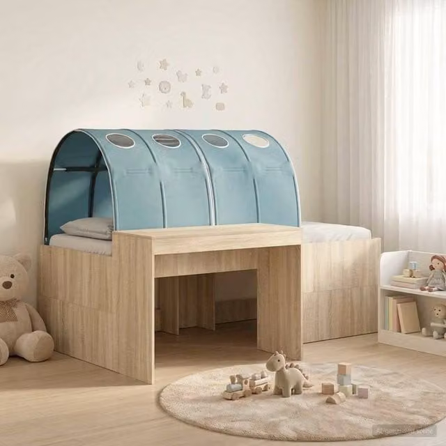 Berkfield Home 3-Piece Bed Frame with Tunnel and Lift-Up Base in Sonoma Oak and Light Blue – 1