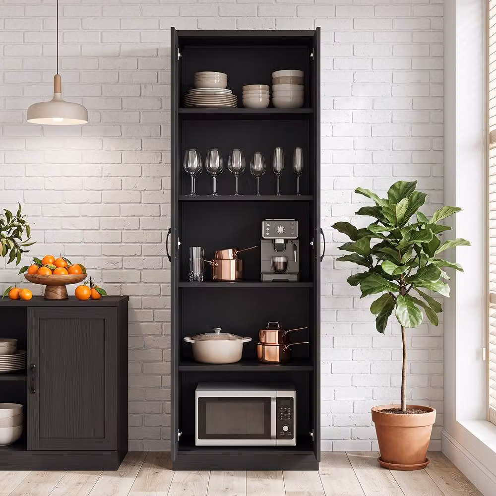 Costway Tall Freestanding Storage Cabinet with Hinged Doors and Internal Shelves in Matt Black – 3