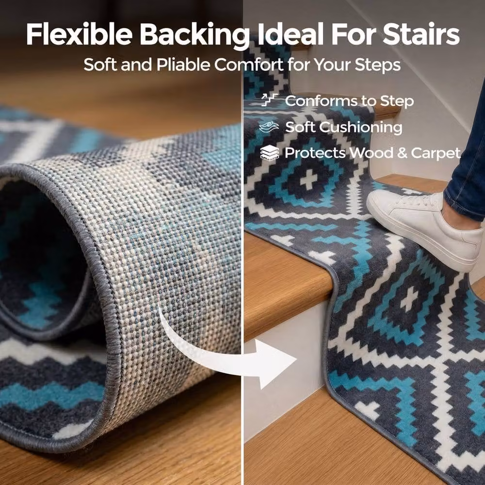 Bravich LTD Modern Geometric Tile Hallway Runner Rug in Teal, W: 60 cm, L: 900 cm – 5