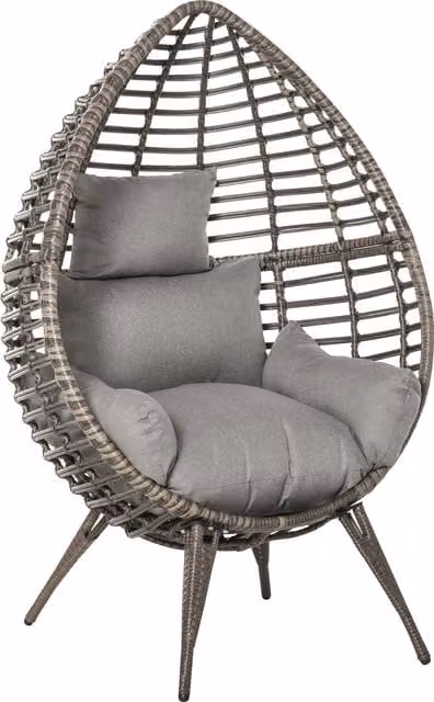 Outsunny Grey Rattan Egg Chair with Cushions for Indoor and Outdoor Use – 1