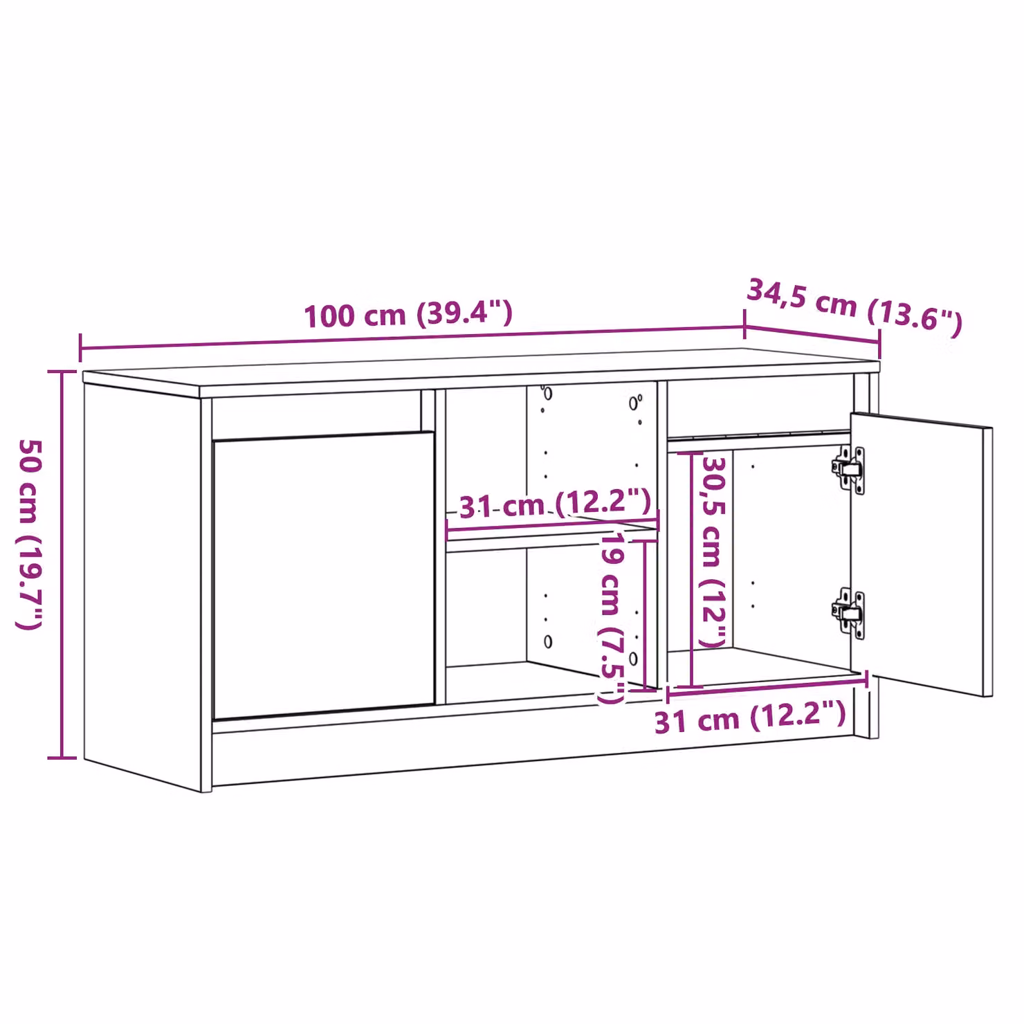 Berkfield Home Modern TV Cabinet with LED Lights in Artisan Oak Brown, W/D/H: 100 x 34 x 50 cm – 5
