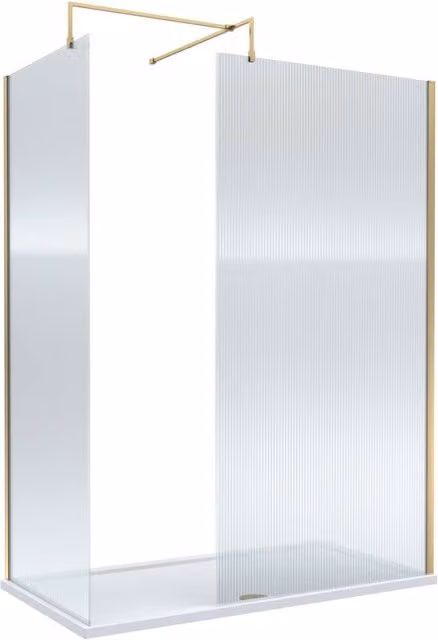 Balterley Fluted Walk-In Wetroom Bundle in Brushed Brass with Rectangular Tray and Fixed Glass, W: 1500 mm, D: 800 mm