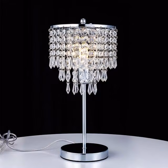 Garden Sanctuary Crystal Table Lamp in Silver and Chrome