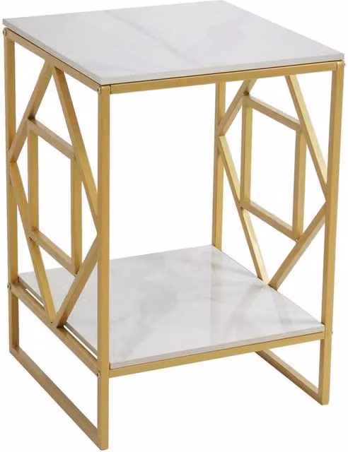 KORVIXA Oriental Square Pattern Bedside Table in White with Mirror Top – 1