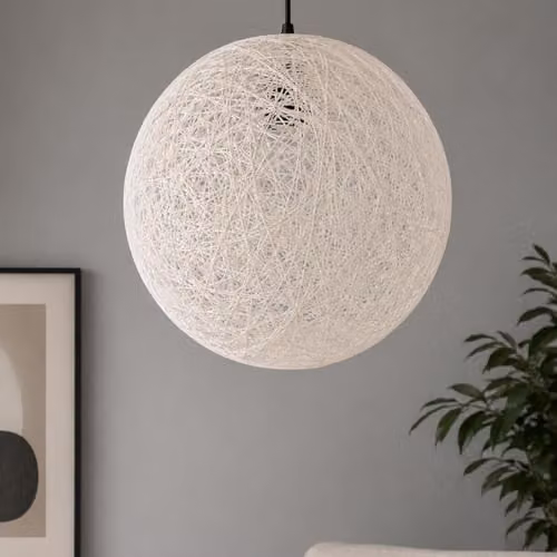 CGC Lighting Clara Round Rattan Weave Lampshade in Cream/Beige, Diameter: 40 cm – 1