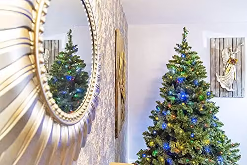 Shatchi 7ft Imperial Pine Artificial Christmas Tree with Multicolour LEDs in Green – 2
