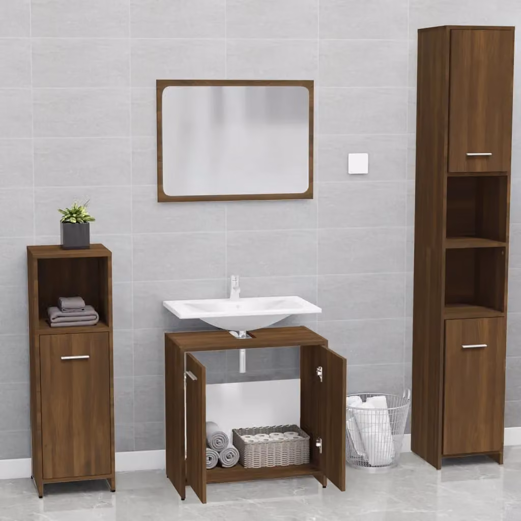 Berkfield Home Modern Brown Oak Mirror Cabinet – 2