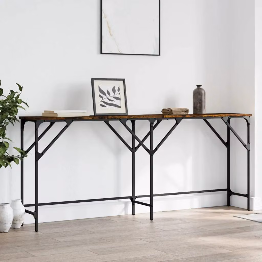 Berkfield Home Smoked Oak Console Table, Brown, W: 180 cm, D: 29 cm, H: 75 cm – 2