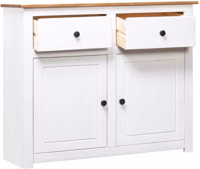 Berkfield Home Panama Range White Lacquered Solid Pinewood Sideboard W/D/H: 93 x 40 x 80 cm