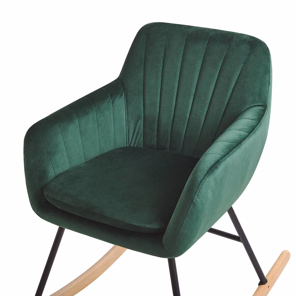 Wyld and Coco Green Velvet Rocking Chair with Metal Frame and Wooden Runners – 5