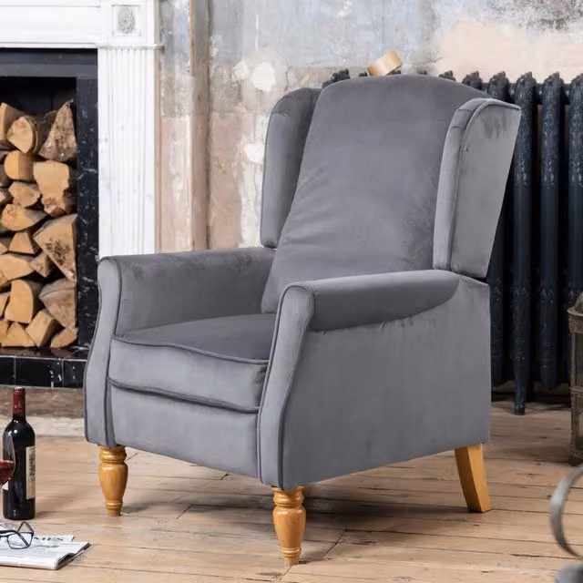 Artemis Home Barksdale Grey Velvet Recliner Armchair with Solid Wood Frame