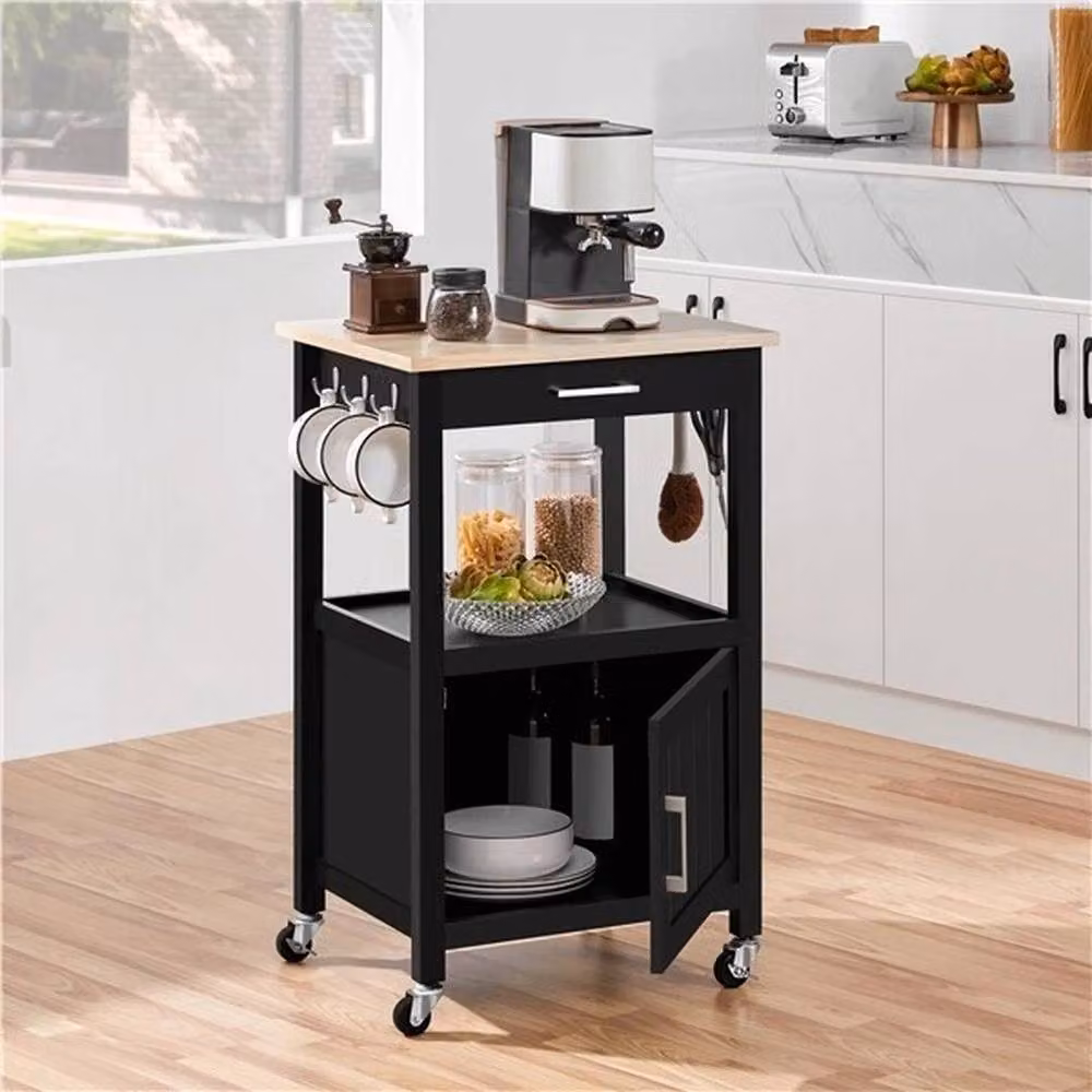 KORVIXA Rolling Kitchen Trolley Cart Storage Island in Black, W: 70 cm, H: 65 cm – 3