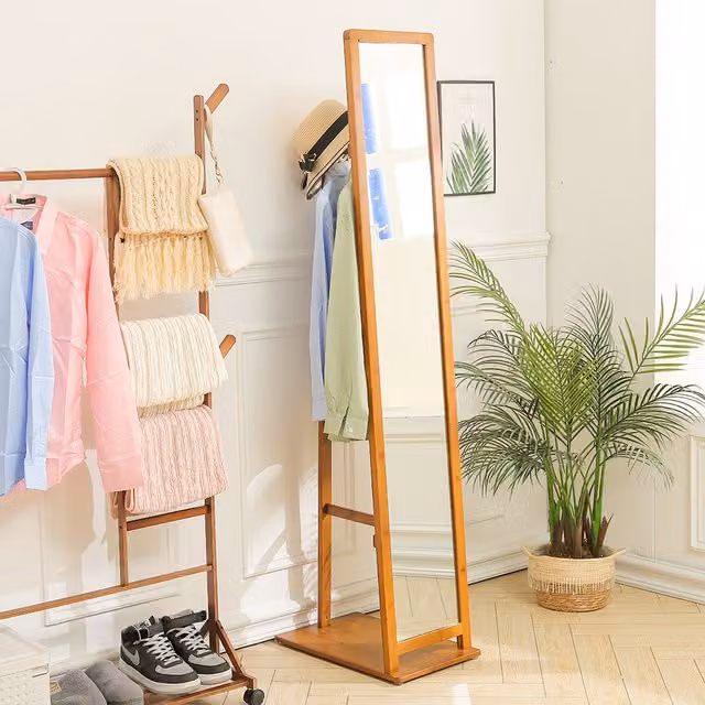 Livingandhome Minimalist Rectangular Full Length Freestanding Mirror with Brown Wooden Frame