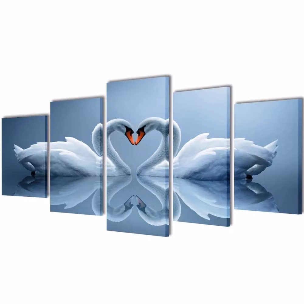 Berkfield Home Romantic Swan Canvas Wall Print Set, Multicolour and Blue, W: 200 cm, H: 100 cm – 1